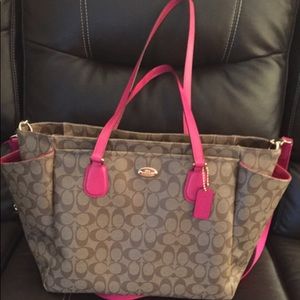 Authentic Leather Coach Brown and Hot Pink Diaper Bag/Tote.